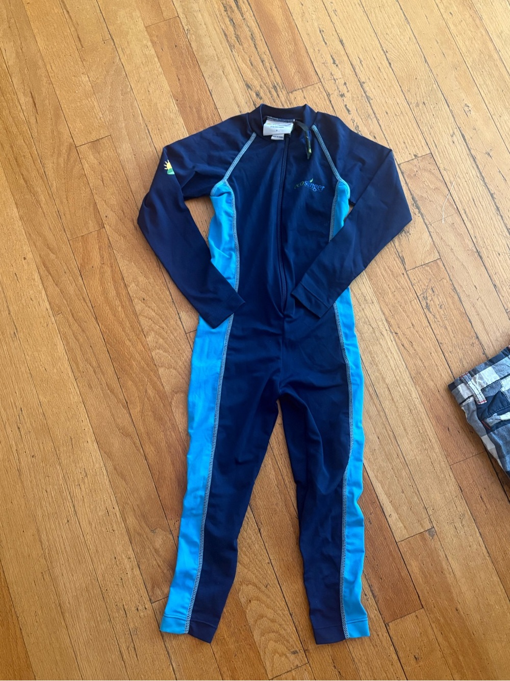 Navy and Bright Blue Kids One-Piece Rash Guard Suit